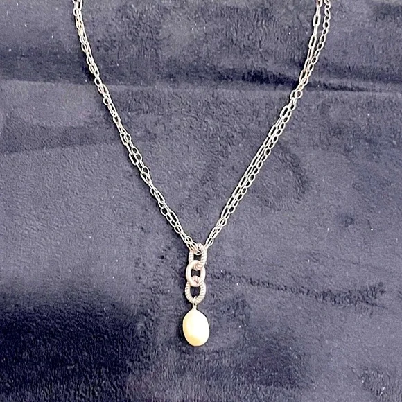 Silpada Vintage Sterling Silver Genuine Pearl Double Oxidized Chain Necklace - Picture 3 of 8